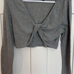 Wild Fable Gray Twist Front Crop Blouse